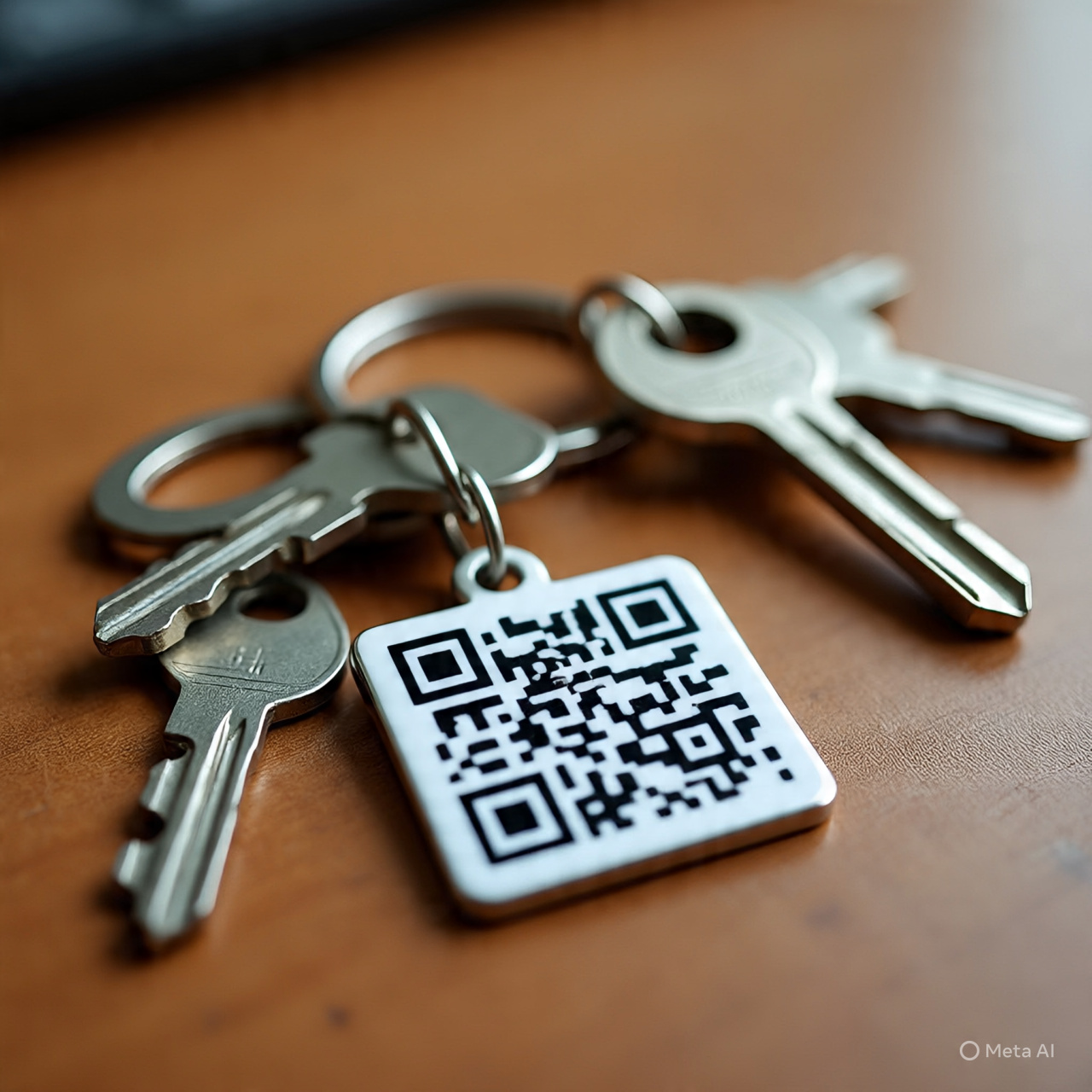 Ejemplo de código QR adjunto a un llavero metálico